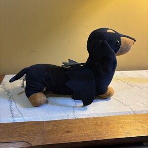 DACHSHUND Dog Plush W/Bat Wings Snuggle Buddy HEAT & HUG Halloween‎ Plush